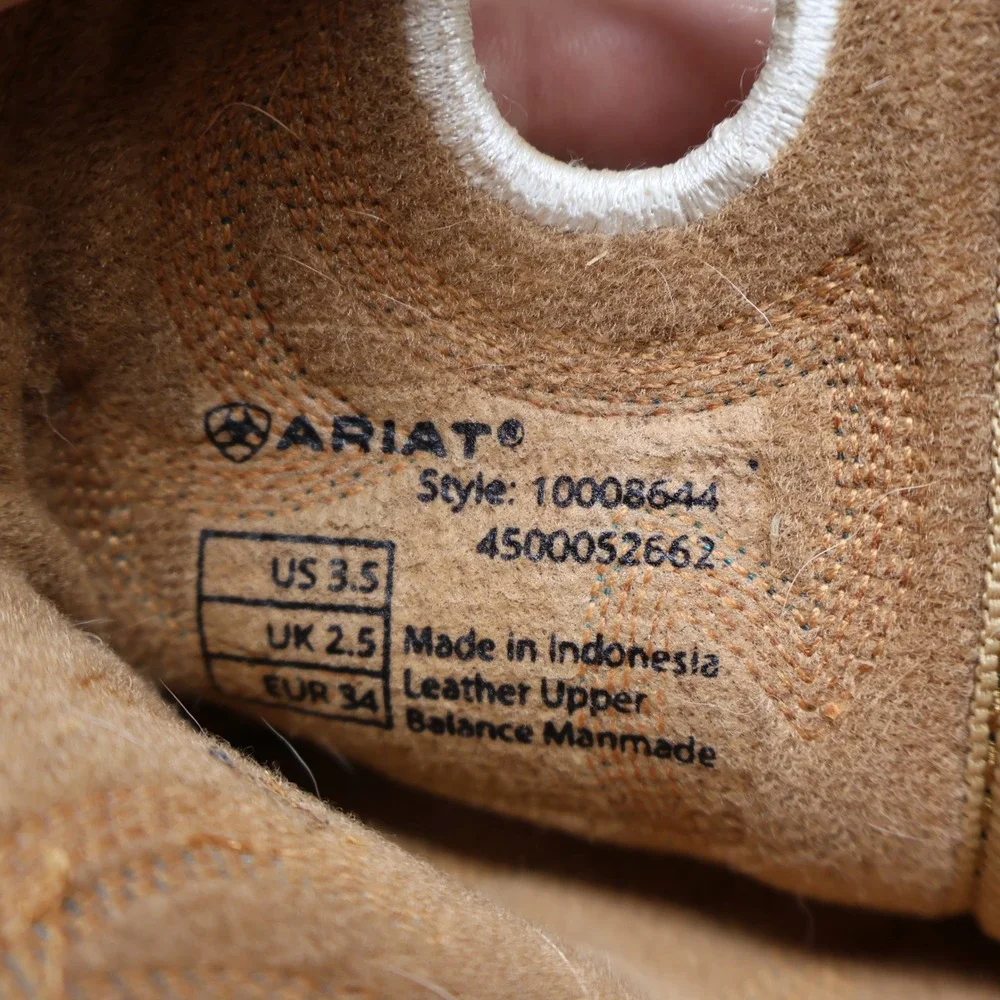 Ariat Kids 3.5 Workhog Western Boots Brown Leather Cowboy Square Toe Pull On